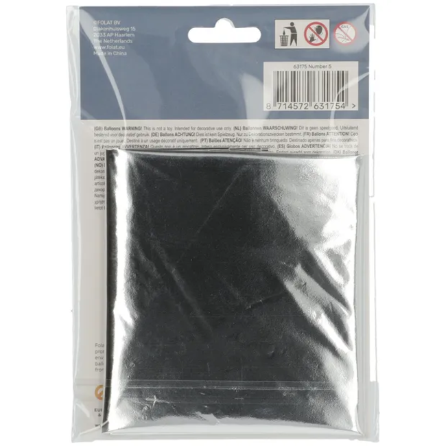 Folieballon Cijfer 5 - Zilver- 86 cm