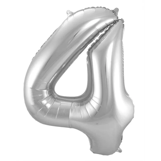 Folat Folieballon Cijfer 4 - Zilver- 86 cm