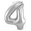 Folieballon Cijfer 4 - Zilver- 86 cm