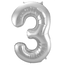 Folieballon Cijfer 3 - Zilver- 86 cm