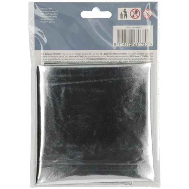 Folieballon Cijfer 3 - Zilver- 86 cm