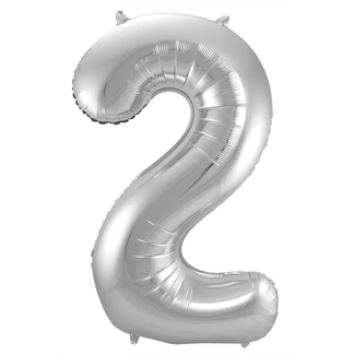 Folat Folieballon Cijfer 2 - Zilver- 86 cm