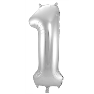 Folat Folieballon Cijfer 1 - Zilver- 86 cm