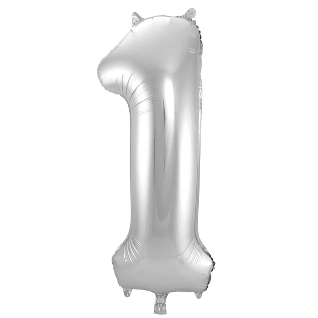 Folieballon Cijfer 1 - Zilver- 86 cm