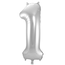 Folieballon Cijfer 1 - Zilver- 86 cm