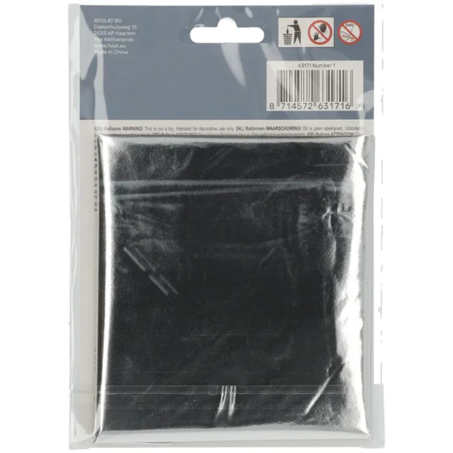 Folieballon Cijfer 1 - Zilver- 86 cm