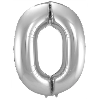 Folat Folieballon Cijfer 0 - Zilver- 86 cm