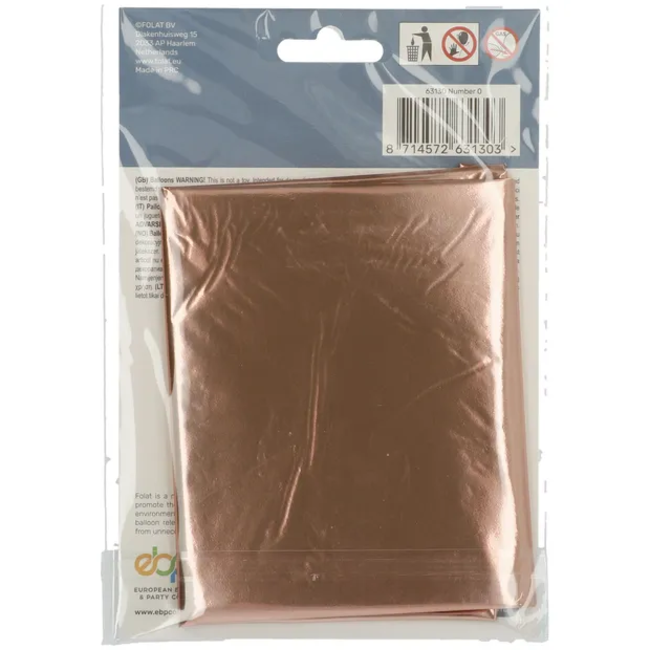 Folieballon Cijfer 0 - Rosé Goud - 86 cm