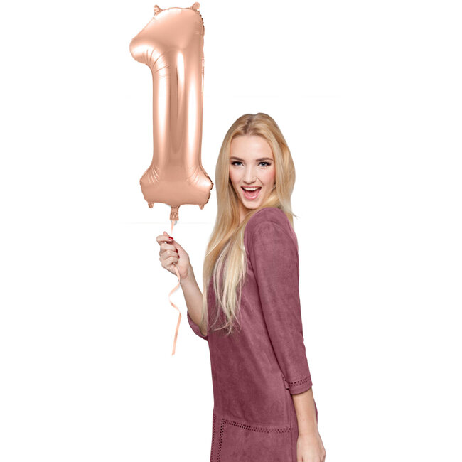 Folieballon Cijfer 1 - Rosé Goud - 86 cm