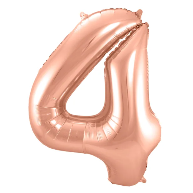 Folieballon Cijfer 4 - Rosé Goud - 86 cm