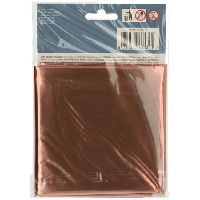 Folieballon Cijfer 4 - Rosé Goud - 86 cm