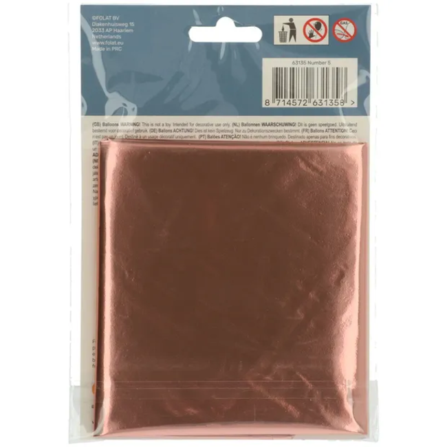 Folieballon Cijfer 5 - Rosé Goud - 86 cm