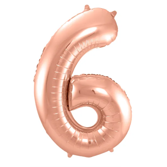 Folieballon Cijfer 6 - Rosé Goud - 86 cm
