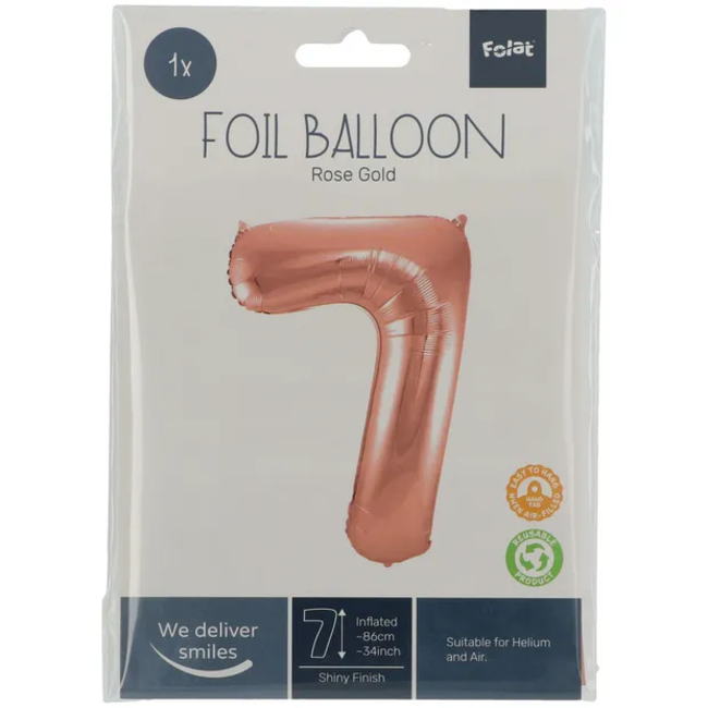 Folieballon Cijfer 7 - Rosé Goud - 86 cm