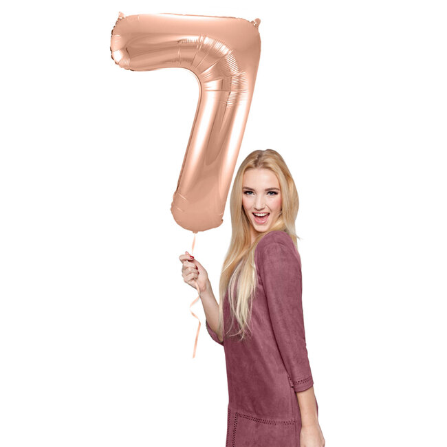 Folieballon Cijfer 7 - Rosé Goud - 86 cm