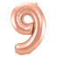 Folieballon Cijfer 9 - Rosé Goud - 86 cm