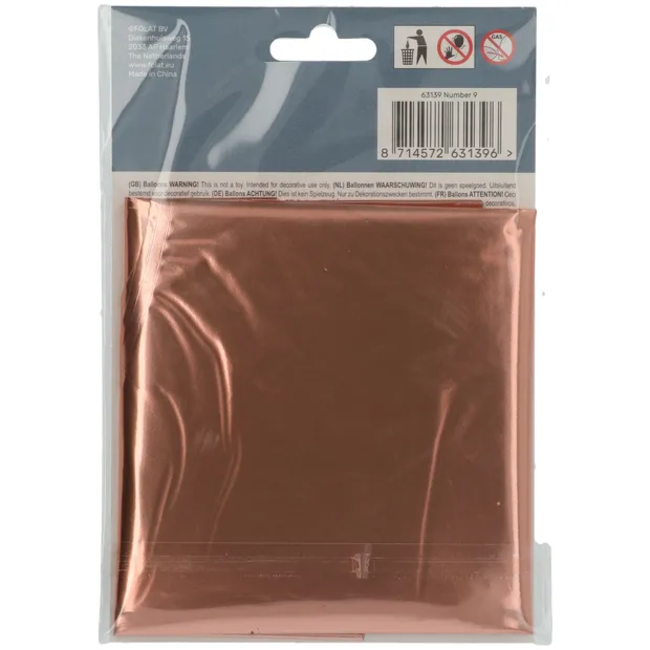 Folieballon Cijfer 9 - Rosé Goud - 86 cm