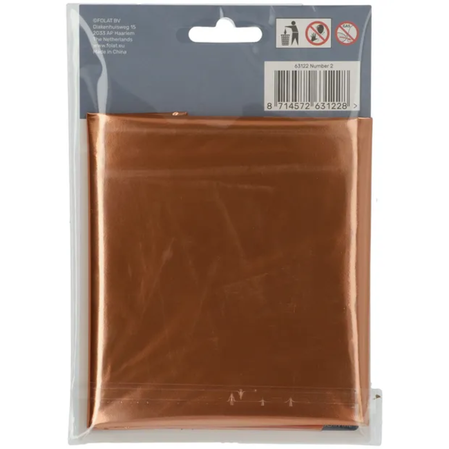 Folieballon Cijfer 2 Brons - 86 cm