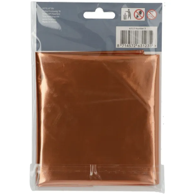 Folieballon Cijfer 3 Brons - 86 cm