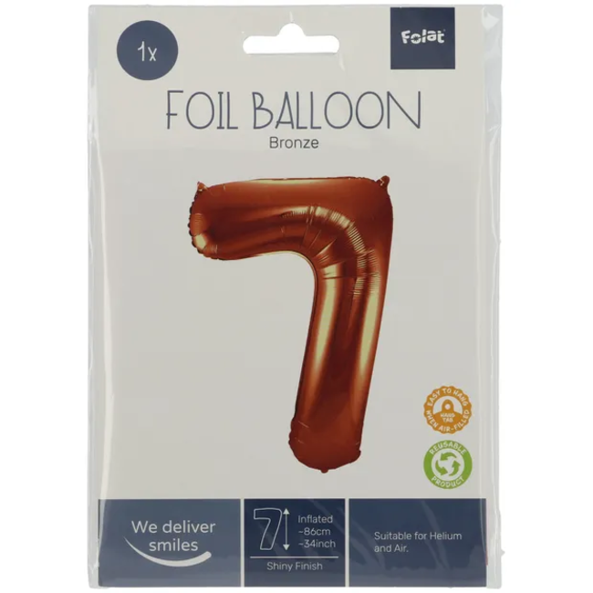 Folieballon Cijfer 7 Brons - 86 cm