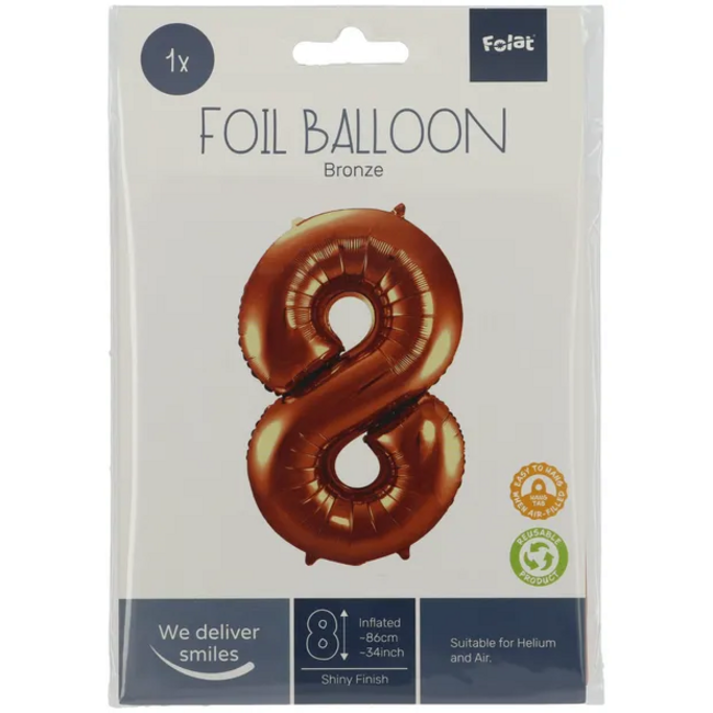 Folieballon Cijfer 8 Brons - 86 cm