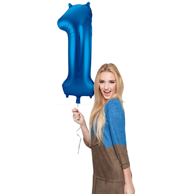 Folieballon Cijfer 1 - Blauw - 86 cm