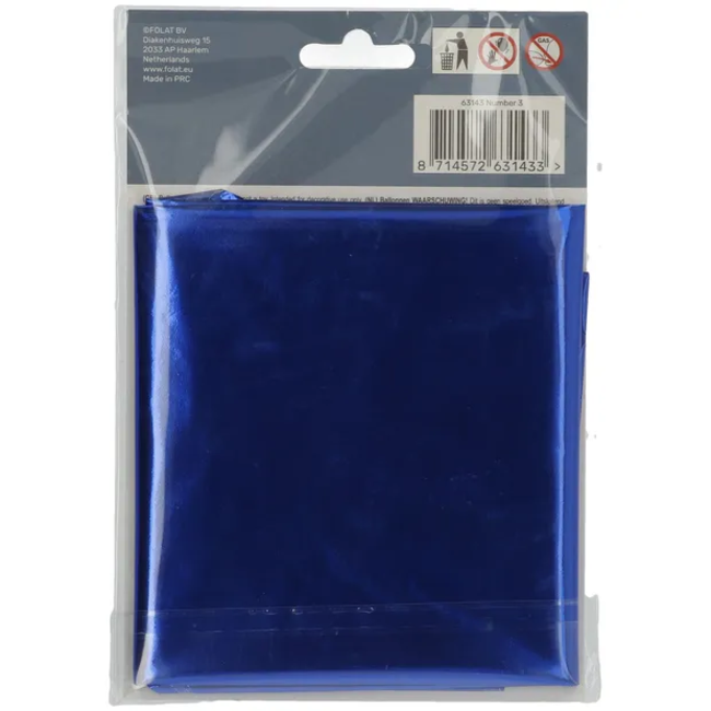 Folieballon Cijfer 3 - Blauw - 86 cm