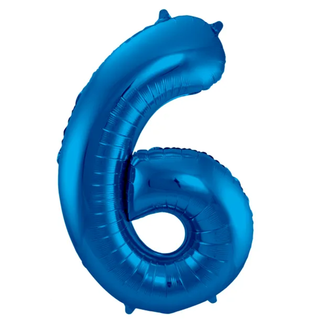 Folieballon Cijfer 6 - Blauw - 86 cm