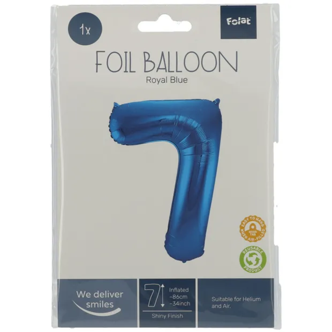 Folieballon Cijfer 7 - Blauw - 86 cm