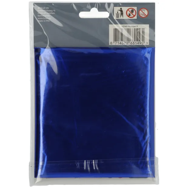 Folieballon Cijfer 9 - Blauw - 86 cm