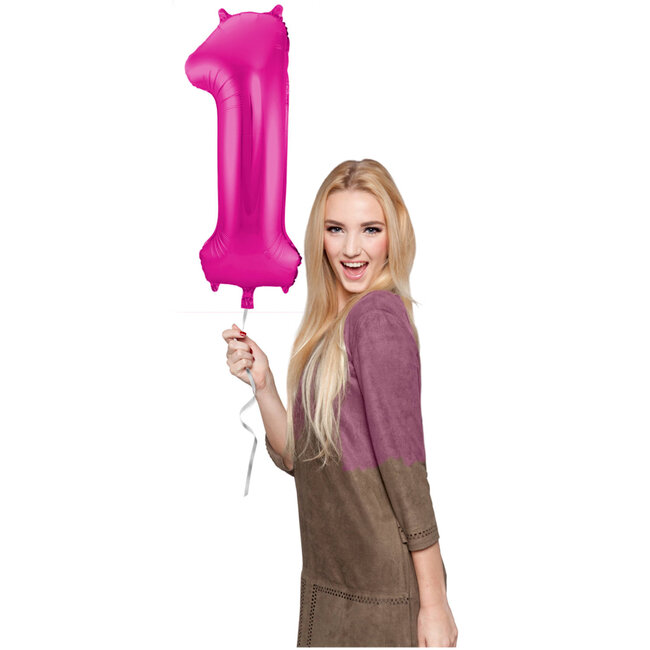 Folieballon Cijfer 1 - Magenta - 86 cm
