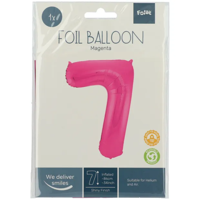 Folieballon Cijfer 7 - Magenta - 86 cm