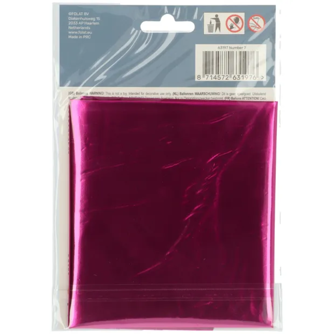 Folieballon Cijfer 7 - Magenta - 86 cm
