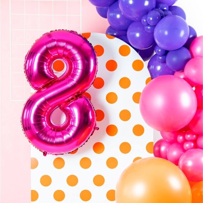 Folieballon Cijfer 8 - Magenta - 86 cm