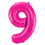 Folieballon Cijfer 9 - Magenta - 86 cm