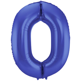 Folat Folieballon Cijfer 0 - Blauw Metallic Mat - 86 cm