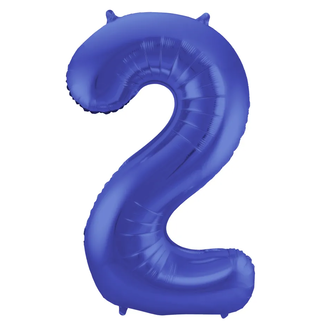 Folat Folieballon Cijfer 2 - Blauw Metallic Mat - 86 cm