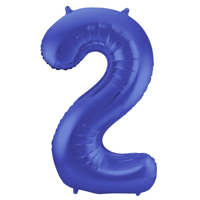 Folieballon Cijfer 2 - Blauw Metallic Mat - 86 cm