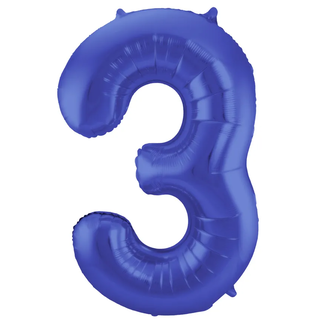 Folat Folieballon Cijfer 3 - Blauw Metallic Mat - 86 cm