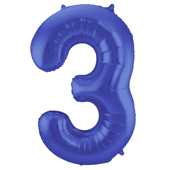 Folieballon Cijfer 3 - Blauw Metallic Mat - 86 cm