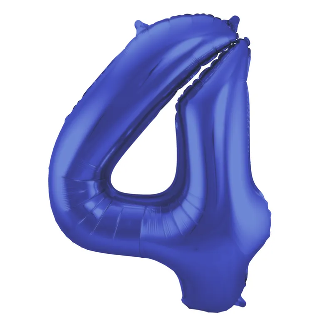 Folieballon Cijfer 4 - Blauw Metallic Mat - 86 cm