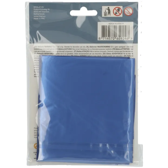 Folieballon Cijfer 4 - Blauw Metallic Mat - 86 cm