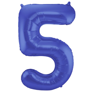 Folat Folieballon Cijfer 5 - Blauw Metallic Mat - 86 cm