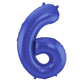 Folat Folieballon Cijfer 6 - Blauw Metallic Mat - 86 cm