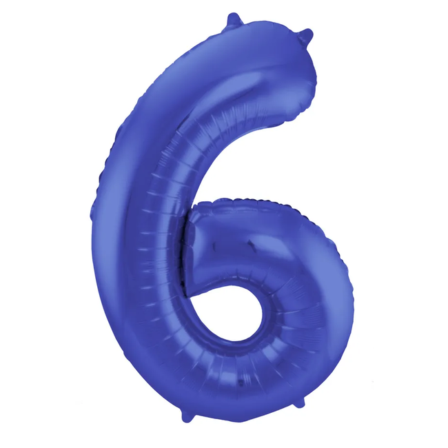 Folieballon Cijfer 6 - Blauw Metallic Mat - 86 cm