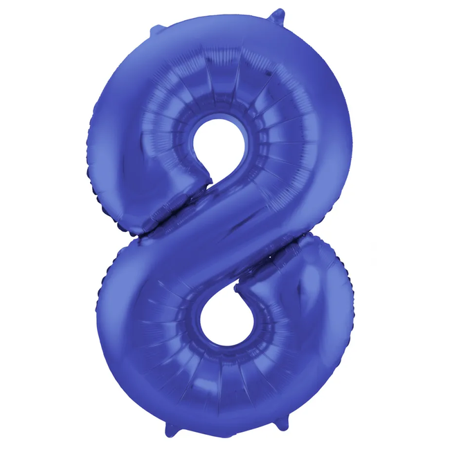 Folieballon Cijfer 8 - Blauw Metallic Mat - 86 cm
