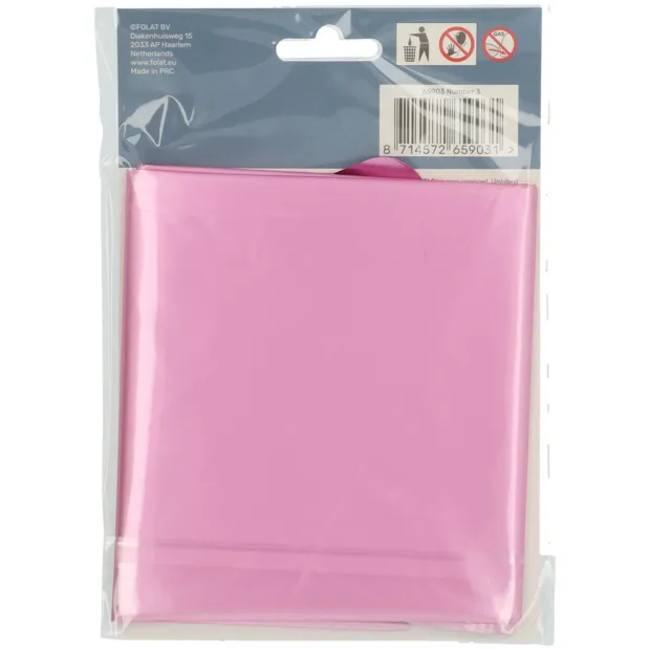Folieballon Cijfer 3 - Roze Metallic Mat - 86 cm