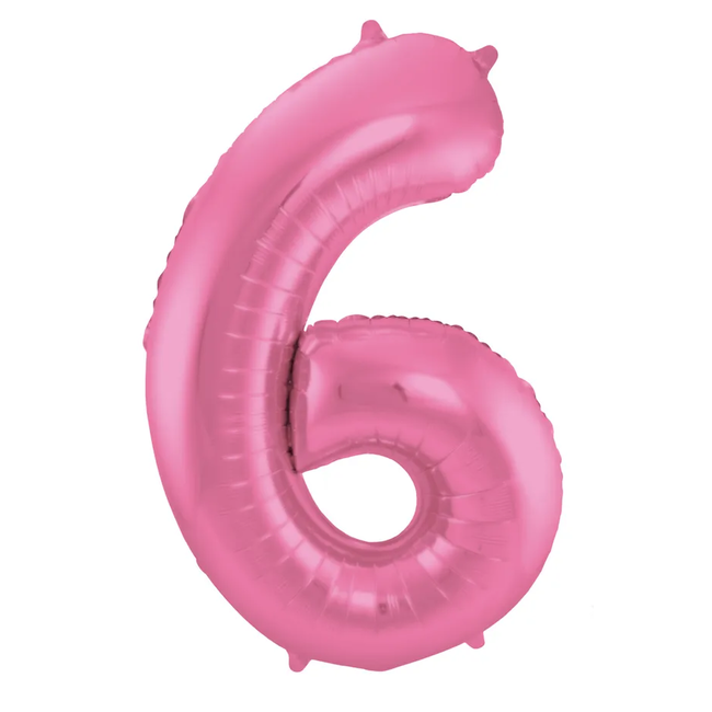 Folieballon Cijfer 6 - Roze Metallic Mat - 86 cm