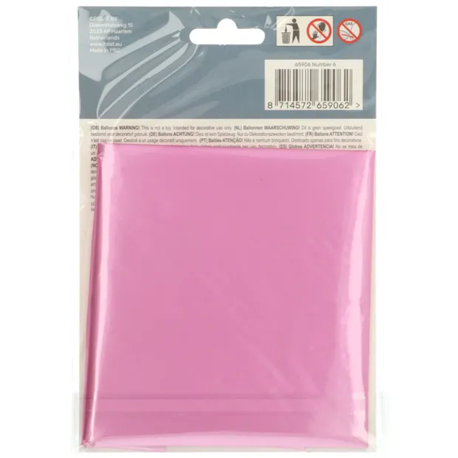 Folieballon Cijfer 6 - Roze Metallic Mat - 86 cm