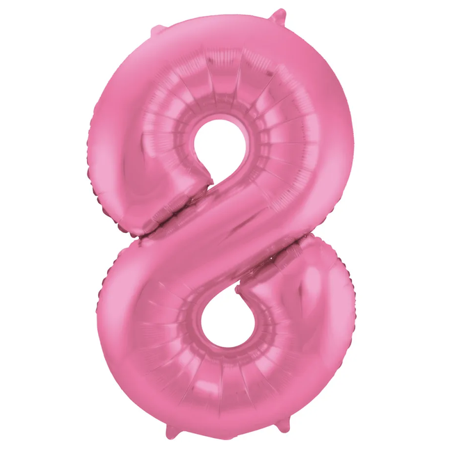 Folieballon Cijfer 8 - Roze Metallic Mat - 86 cm